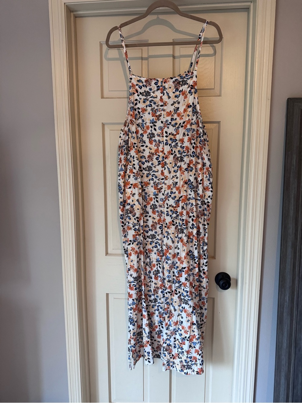 Floral Spaghetti Strap jumpsuit - White with Blue & Orange Floral